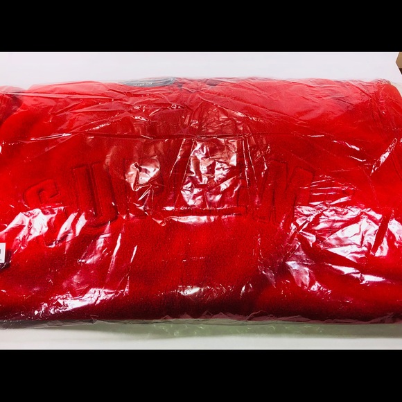 Supreme Polartec Fleece Hooded Sweatshirt Red FW18 - Picture 2 of 7